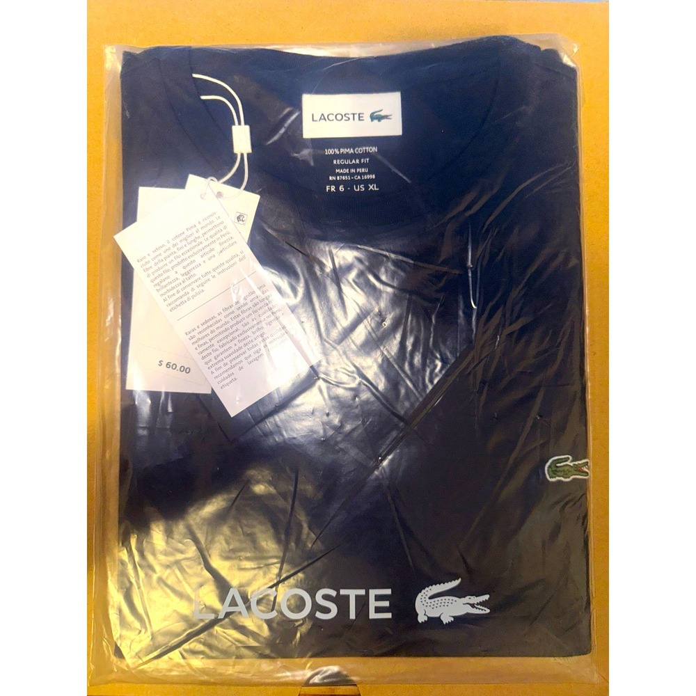 Lacoste Mens Navy Regular Fit Crew Neck Logo Cotton Jersey T-Shirt XL CA 16998